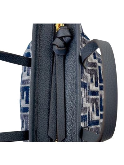 Fendi Roll Mini Navy Blue FF Jacquard Shopping Tote Shoulder Bag A8655 Navy 2523721