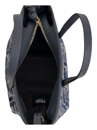 Fendi Roll Mini Navy Blue FF Jacquard Shopping Tote Shoulder Bag A8655 Navy 2523721