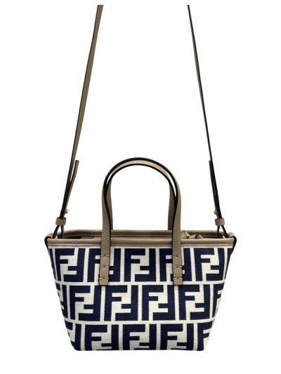 Fendi Roll Mini Navy Blue White FF Jacquard Shopping Tote Shoulder Bag 8655A