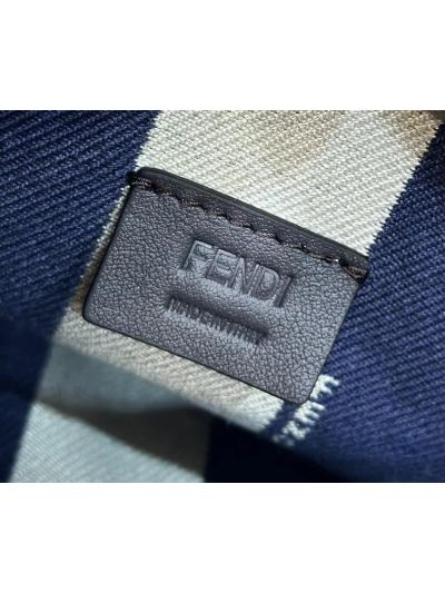 Fendi Roll Mini Navy Blue White FF Jacquard Shopping Tote Shoulder Bag 8655A Navy 2523774