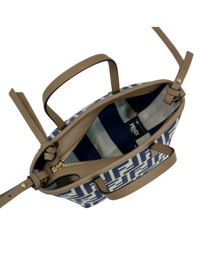 Fendi Roll Mini Navy Blue White FF Jacquard Shopping Tote Shoulder Bag 8655A Navy 2523774