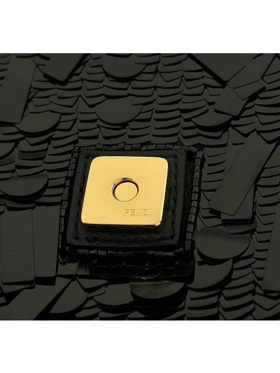 Fendi Sequins Baguette Medium Flap Shoulder Crossbody Bag Black 8601AL Black 860 2523556