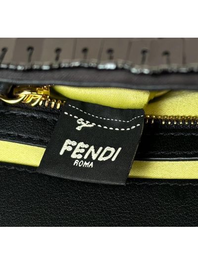 Fendi Sequins Baguette Medium Flap Shoulder Crossbody Bag Black 8601AL Black 860 2523556