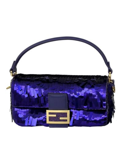 Fendi Sequins Baguette Medium Flap Shoulder Crossbody Bag Blue 8601AL