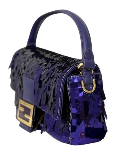 Fendi Sequins Baguette Medium Flap Shoulder Crossbody Bag Blue 8601AL Blue 860 2523555