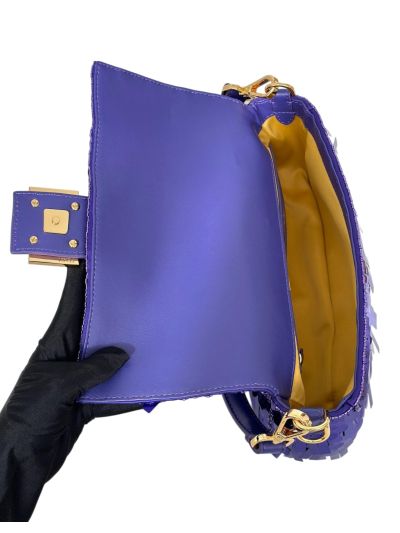 Fendi Sequins Baguette Medium Flap Shoulder Crossbody Bag Blue 8601AL Blue 860 2523555