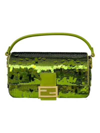 Fendi Sequins Baguette Medium Flap Shoulder Crossbody Bag Green 8601AL