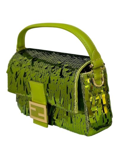Fendi Sequins Baguette Medium Flap Shoulder Crossbody Bag Green 8601AL Green 860 2523553