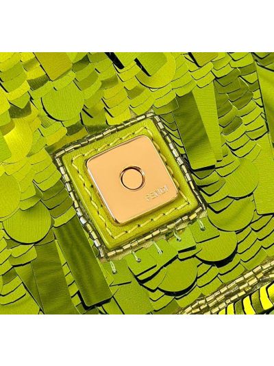 Fendi Sequins Baguette Medium Flap Shoulder Crossbody Bag Green 8601AL Green 860 2523553