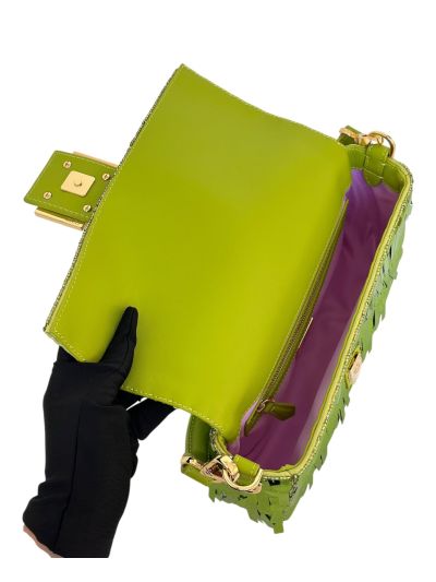 Fendi Sequins Baguette Medium Flap Shoulder Crossbody Bag Green 8601AL Green 860 2523553
