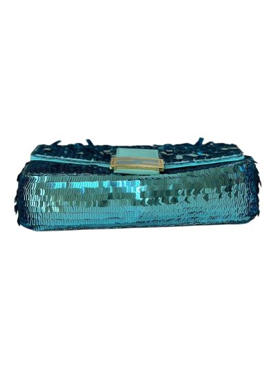 Fendi Sequins Baguette Medium Flap Shoulder Crossbody Bag Light Blue 8601AL Blue 860 2523554