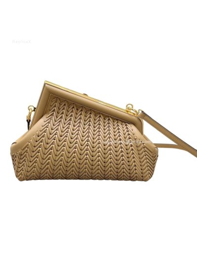Fendi Small First Beige Interlaced Woven Leather Clutch Shoulder Bag A80156 Beige 2523525