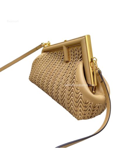 Fendi Small First Beige Interlaced Woven Leather Clutch Shoulder Bag A80156 Beige 2523525