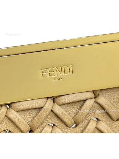Fendi Small First Beige Interlaced Woven Leather Clutch Shoulder Bag A80156 Beige 2523525