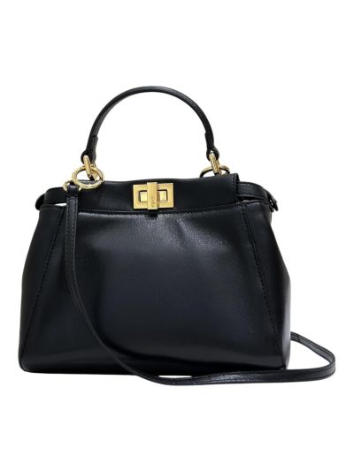 Fendi Small Peekaboo Black Leather Tote Shoulder Bag A8383