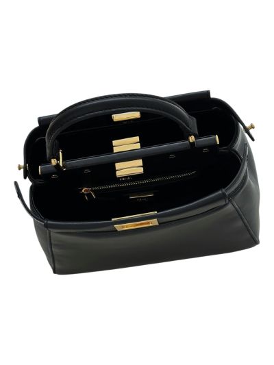 Fendi Small Peekaboo Black Leather Tote Shoulder Bag A8383 Black 2523632