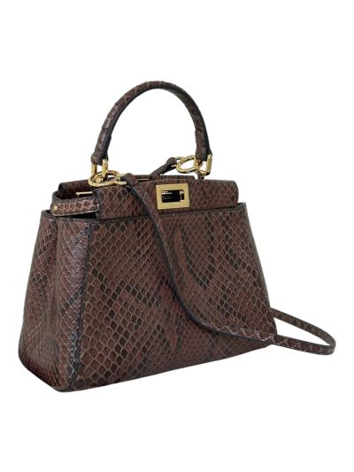 Fendi Small Peekaboo Dark Brown Python Leather Tote Shoulder Bag A66803 Brown 2523701