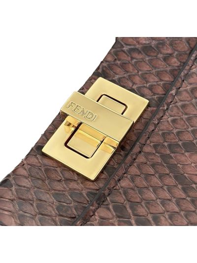 Fendi Small Peekaboo Dark Brown Python Leather Tote Shoulder Bag A66803 Brown 2523701