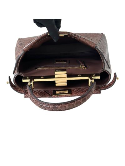 Fendi Small Peekaboo Dark Brown Python Leather Tote Shoulder Bag A66803 Brown 2523701