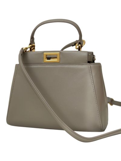Fendi Small Peekaboo Gray Leather Tote Shoulder Bag A8383