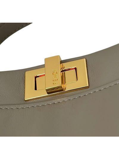 Fendi Small Peekaboo Gray Leather Tote Shoulder Bag A8383 Gray 2523636