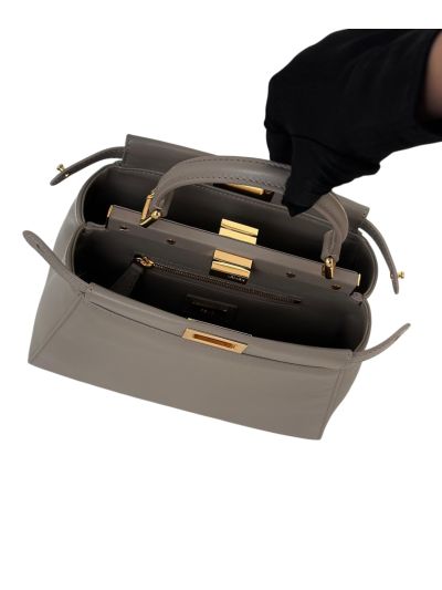 Fendi Small Peekaboo Gray Leather Tote Shoulder Bag A8383 Gray 2523636