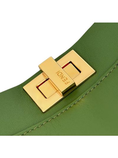 Fendi Small Peekaboo Green Leather Tote Shoulder Bag A8383 Green 2523637