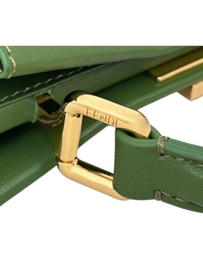 Fendi Small Peekaboo Green Leather Tote Shoulder Bag A8383 Green 2523637