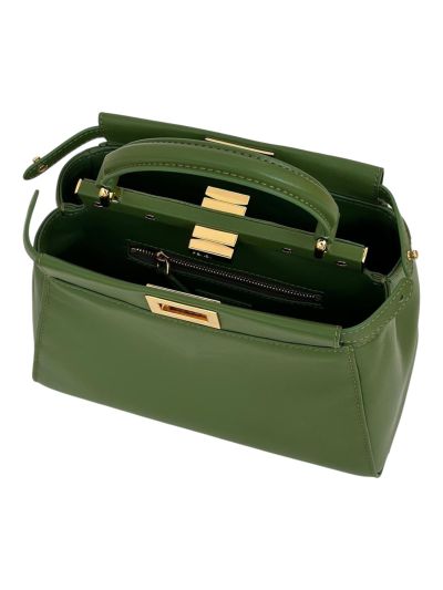 Fendi Small Peekaboo Green Leather Tote Shoulder Bag A8383 Green 2523637