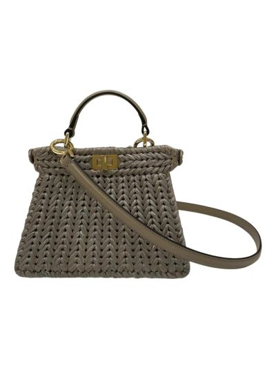 Fendi Small Peekaboo ISeeU Petite Grey Camellia Braided Leather Bag 80169s