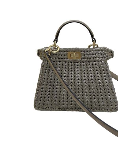 Fendi Small Peekaboo ISeeU Petite Grey Camellia Braided Leather Bag 80169s Grey 2523763