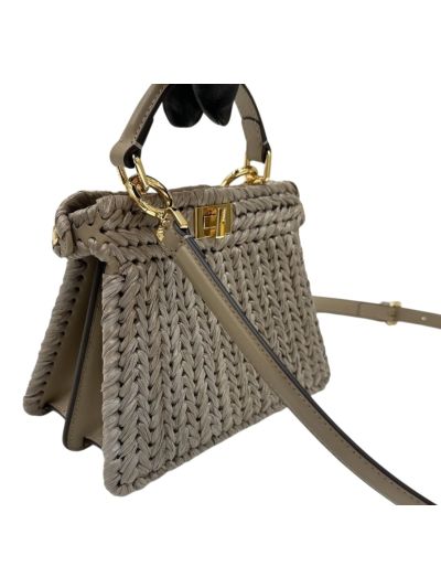 Fendi Small Peekaboo ISeeU Petite Grey Camellia Braided Leather Bag 80169s Grey 2523763