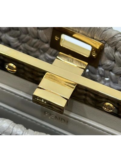 Fendi Small Peekaboo ISeeU Petite Grey Camellia Braided Leather Bag 80169s Grey 2523763