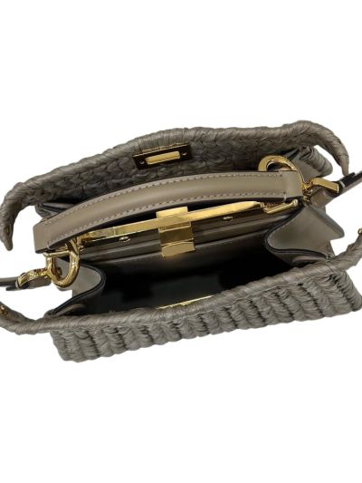 Fendi Small Peekaboo ISeeU Petite Grey Camellia Braided Leather Bag 80169s Grey 2523763