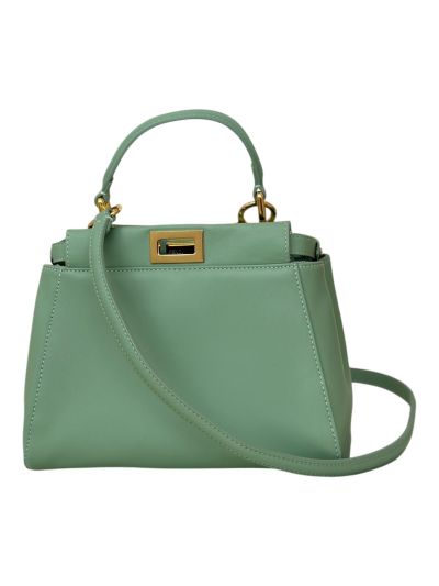 Fendi Small Peekaboo Light Green Leather Tote Shoulder Bag A8383