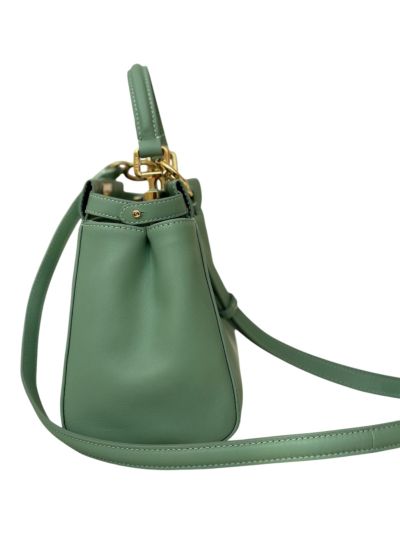 Fendi Small Peekaboo Light Green Leather Tote Shoulder Bag A8383 Green 2523634