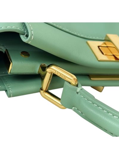 Fendi Small Peekaboo Light Green Leather Tote Shoulder Bag A8383 Green 2523634