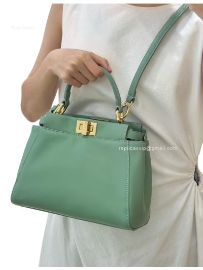 Fendi Small Peekaboo Light Green Leather Tote Shoulder Bag A8383 Green 2523634
