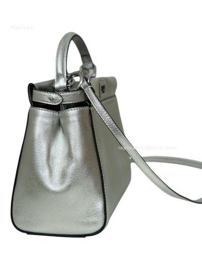 Fendi Small Peekaboo Silver Leather Tote Shoulder Bag A8383 Silver 2523633