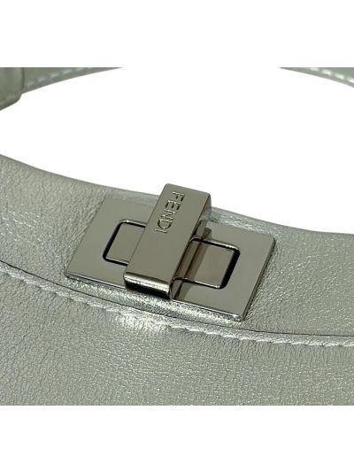 Fendi Small Peekaboo Silver Leather Tote Shoulder Bag A8383 Silver 2523633