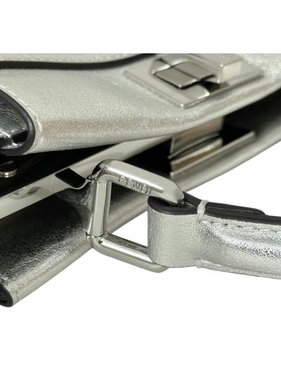 Fendi Small Peekaboo Silver Leather Tote Shoulder Bag A8383 Silver 2523633