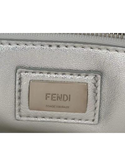 Fendi Small Peekaboo Silver Leather Tote Shoulder Bag A8383 Silver 2523633