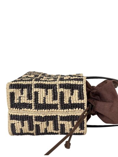 Fendi Small Roll Brown FF Raffia Crochet Shopper Bag with Pouch Brown 8659s Brown 2523749