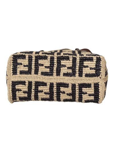 Fendi Small Roll Brown FF Raffia Crochet Shopper Bag with Pouch Brown 8659s Brown 2523749