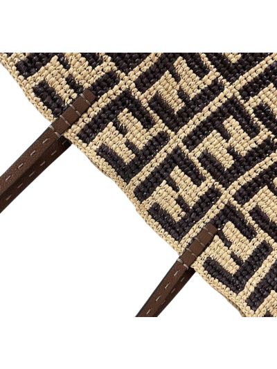 Fendi Small Roll Brown FF Raffia Crochet Shopper Bag with Pouch Brown 8659s Brown 2523749