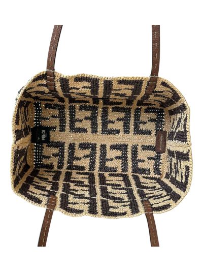 Fendi Small Roll Brown FF Raffia Crochet Shopper Bag with Pouch Brown 8659s Brown 2523749