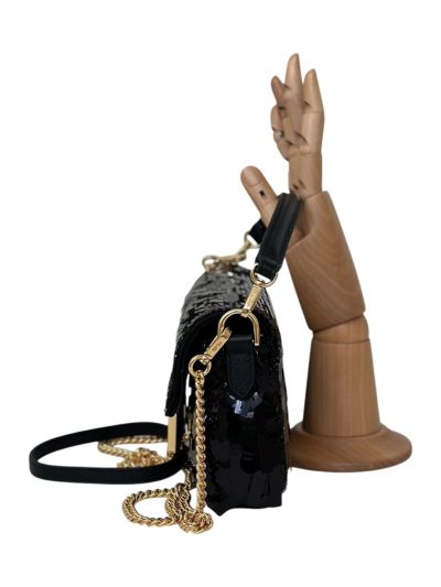 Fendi Small Sequins and Leather Baguette Flap Shoulder Bag Black 8601s Black 860 2523686