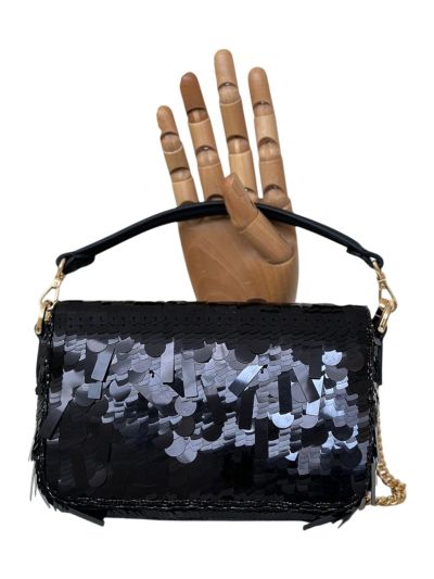 Fendi Small Sequins and Leather Baguette Flap Shoulder Bag Black 8601s Black 860 2523686