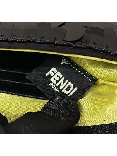 Fendi Small Sequins and Leather Baguette Flap Shoulder Bag Black 8601s Black 860 2523686