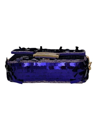 Fendi Small Sequins and Leather Baguette Flap Shoulder Bag Blue 8601s Blue 860 2523683